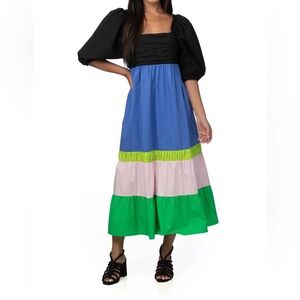 Crosby by Mollie Burch Emerson‎ Dress In Colorblock Puff Sleeve Midi Dress small